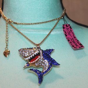 Nwtag: Dark Blue & Clear Crystal Shark Necklace